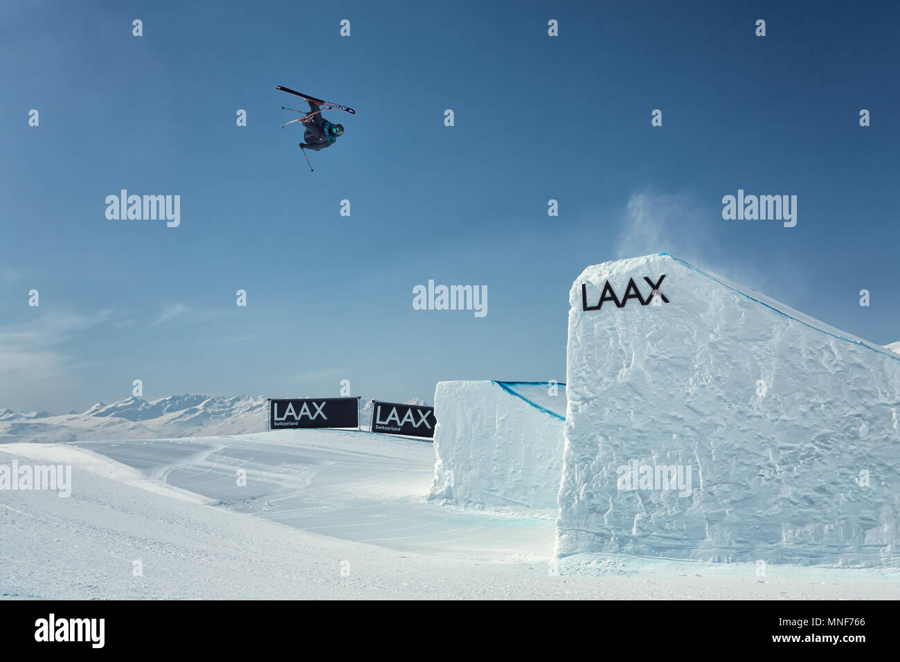 Competitor at the European Freeski Open in Laax Stock Photo