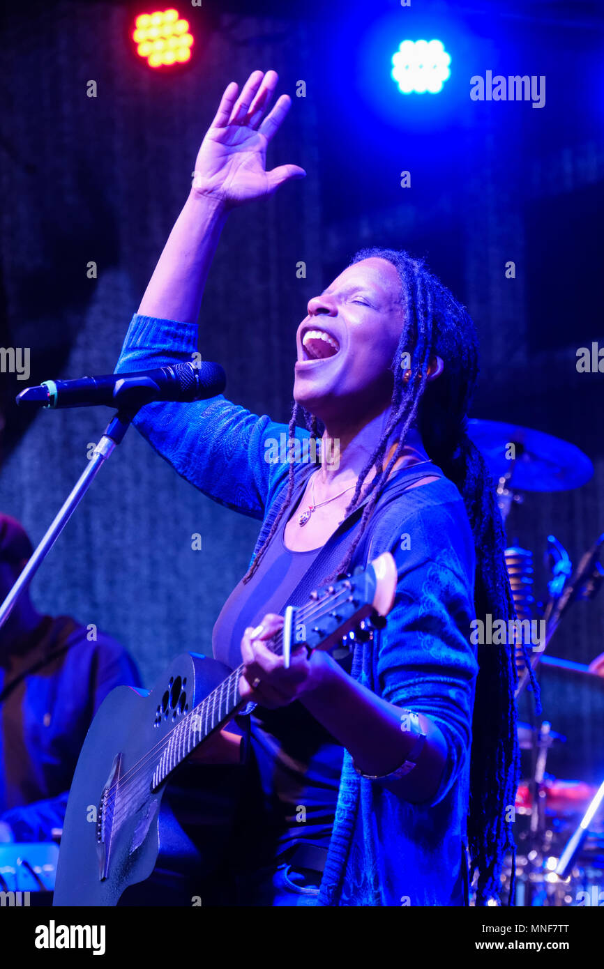 Concert of the Caribbean christian pop singer JUDY BAILEY at the 101st German Catholic Church Congress in Muenster/Germany. Judy Bailey lives in Germany. Stock Photo