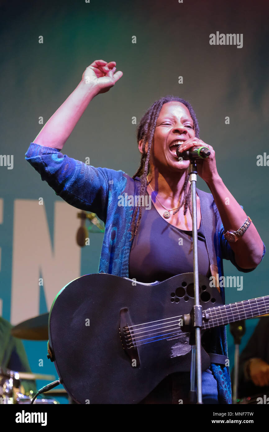 Concert of the Caribbean christian pop singer JUDY BAILEY at the 101st German Catholic Church Congress in Muenster/Germany. Judy Bailey lives in Germany. Stock Photo