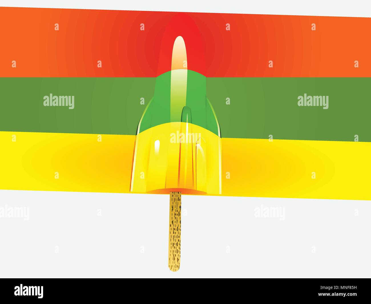 Three Colours Ice Lolly Lollypop Over Rainbow Panel on White Background Stock Vector