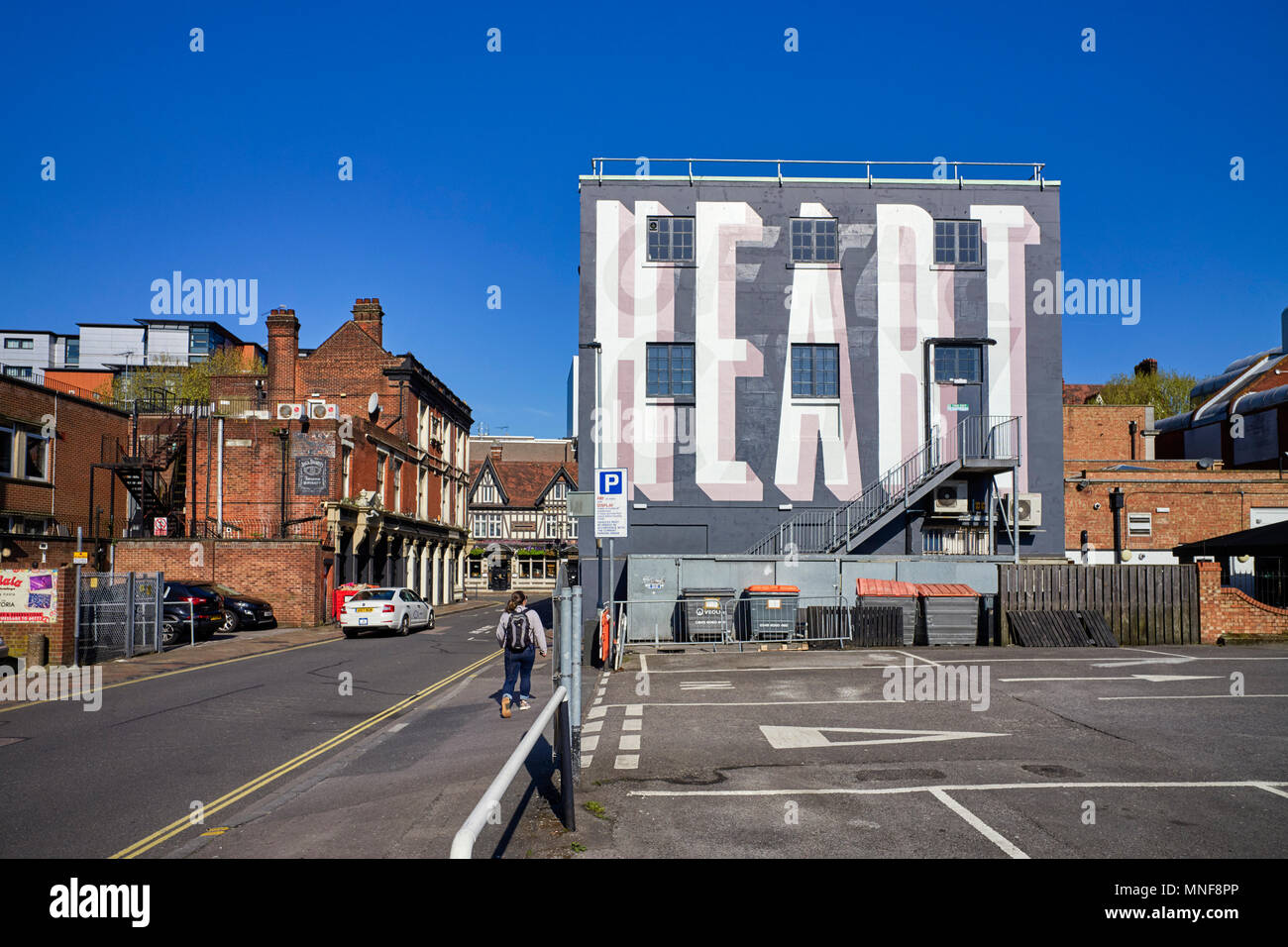 Building in centre of Portsmouth with Heart of the City written on it in giant letters Stock Photo