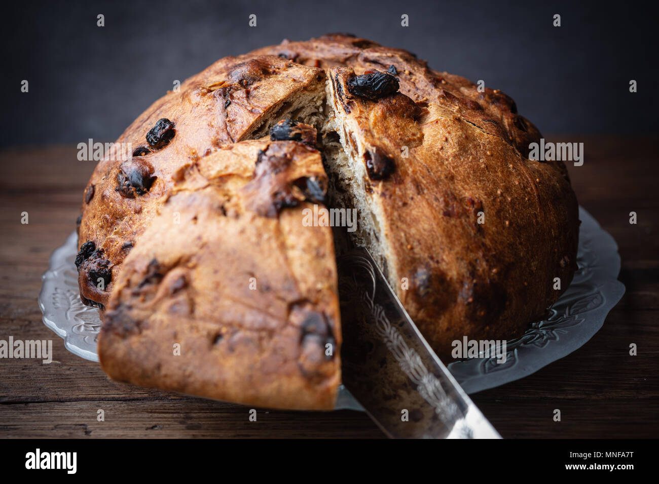 Bisciola, traditional nuts and figs bread for Christmas of Valtellina valley, Italy Stock Photo
