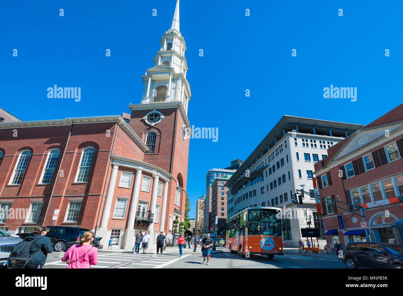 Boston, Massachusetts, USA - September 12, 2016:Park Street Church a noted Landmark in Boston. Historical church which construction began 1809 and fro Stock Photo