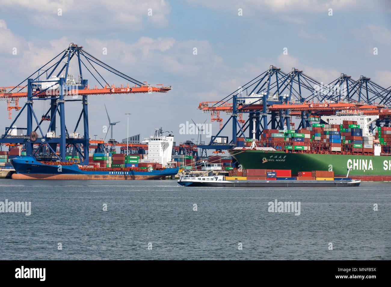 The seaport of Rotterdam, Netherlands, Maasvlakte 2 deep sea port, on
