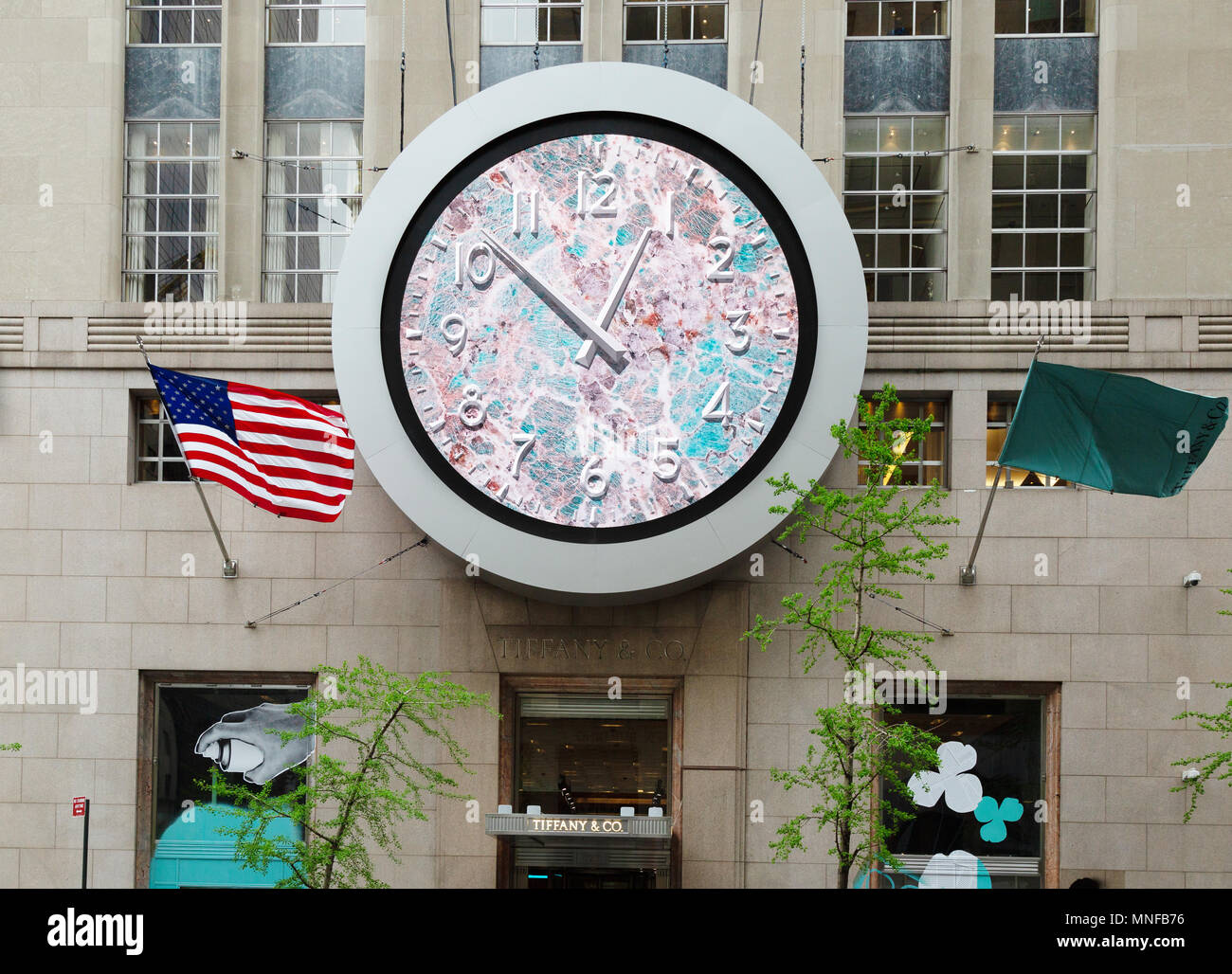 The Tiffany Clock, at Tiffany flagship store, Fifth Avenue, New York city, USA Stock Photo