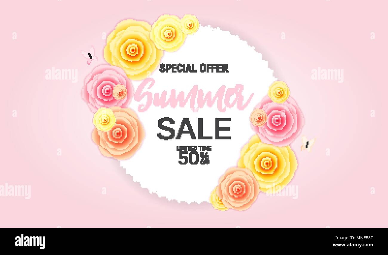 Abstract Flower Summer Sale Background with Frame. Vector Illustration ...