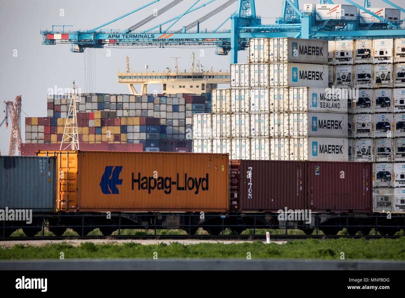 The seaport of Rotterdam, Netherlands, deepsea port Maasvlakte 2, on