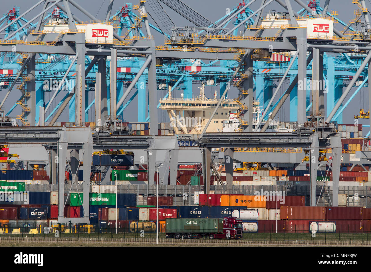 The seaport of Rotterdam, Netherlands, deep sea port Maasvlakte 2, on