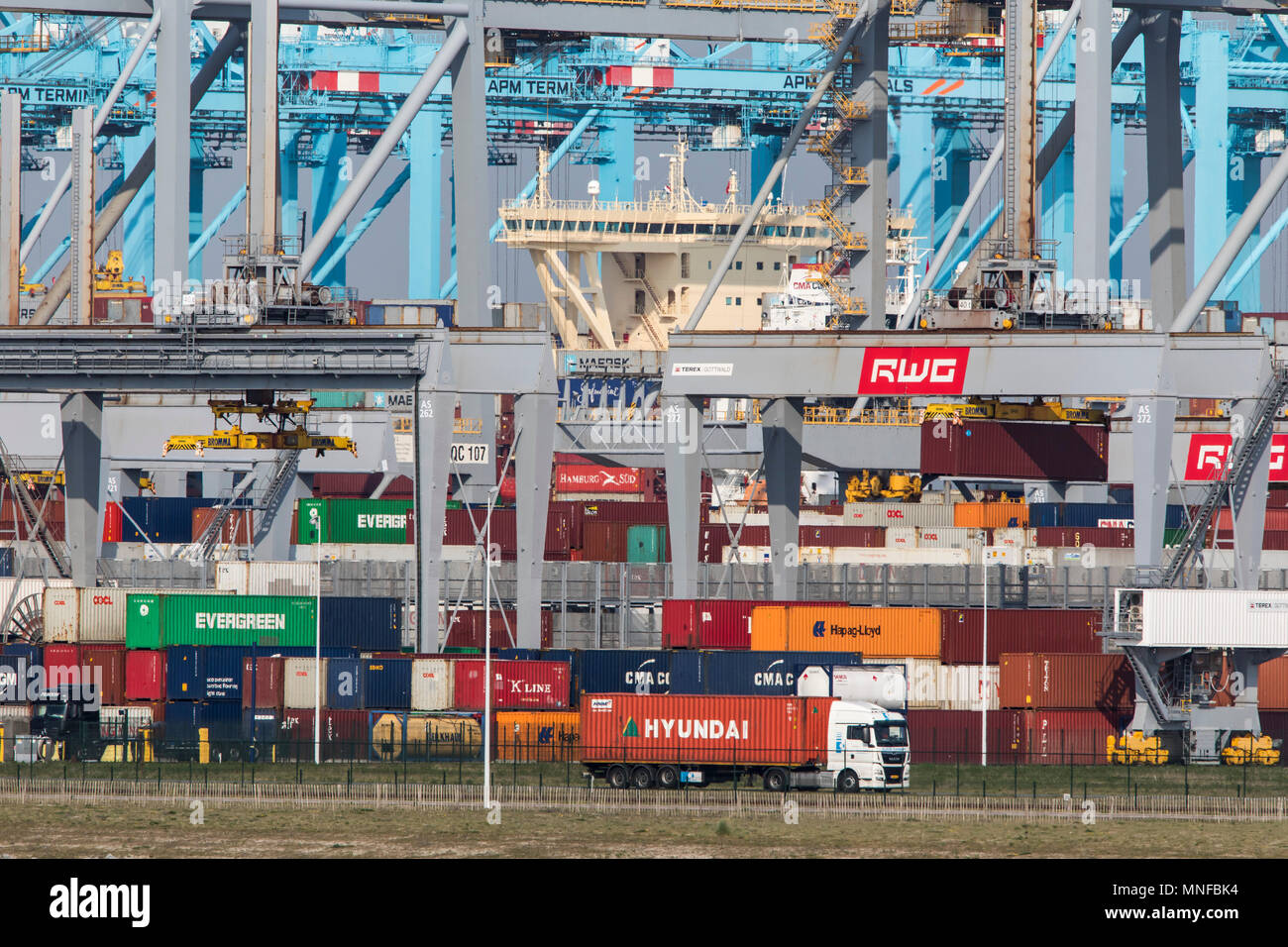 The seaport of Rotterdam, Netherlands, deep sea port Maasvlakte 2, on