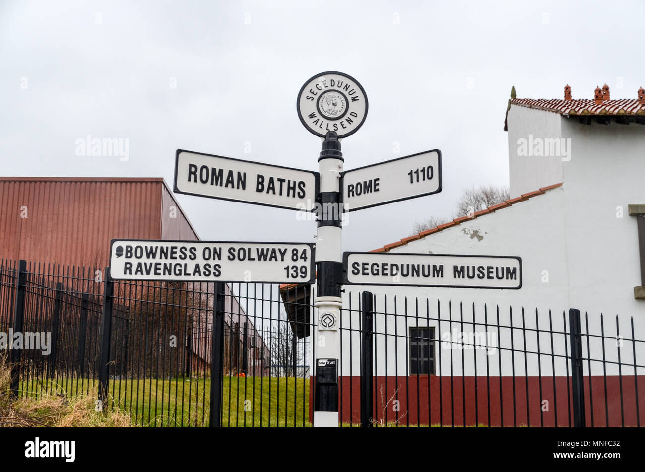 Road sign in Tynemouth (formerly Segedunum in the Roman times), UK Stock Photo