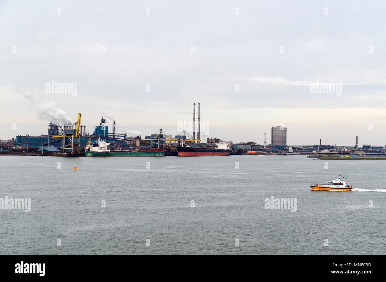 Industrial landscape from the port of IJmuiden, Netherlands Stock Photo