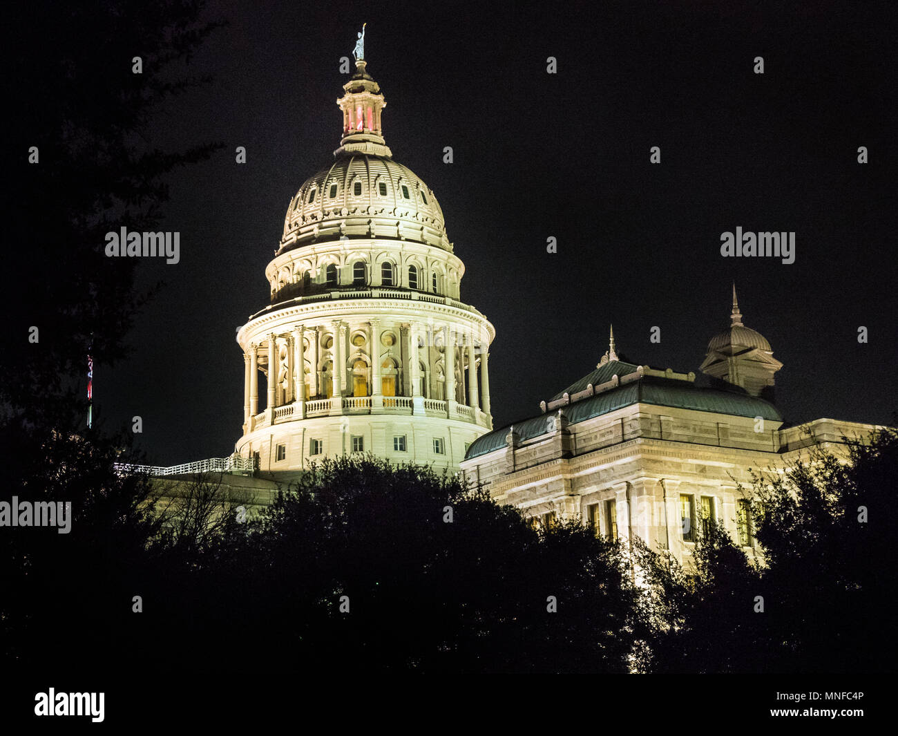 Texas State Capitol at night shines in Austin, Texas. Stock Photo