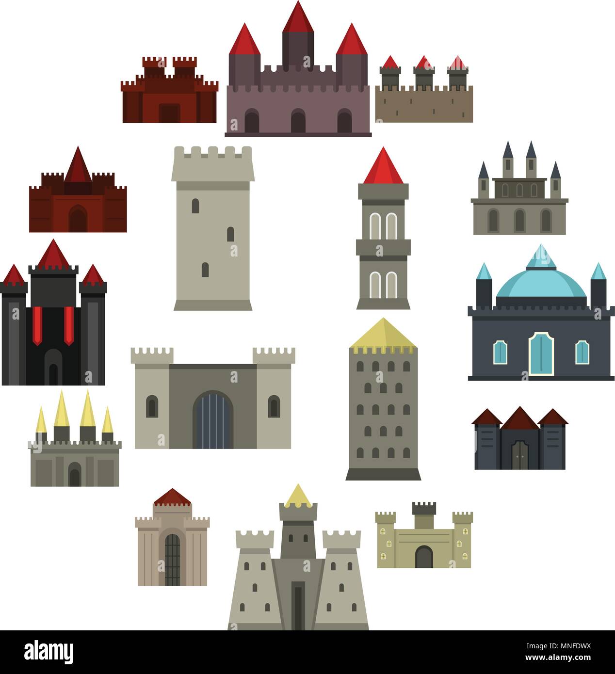 Towers and castles icons set in flat style Stock Vector Image & Art - Alamy