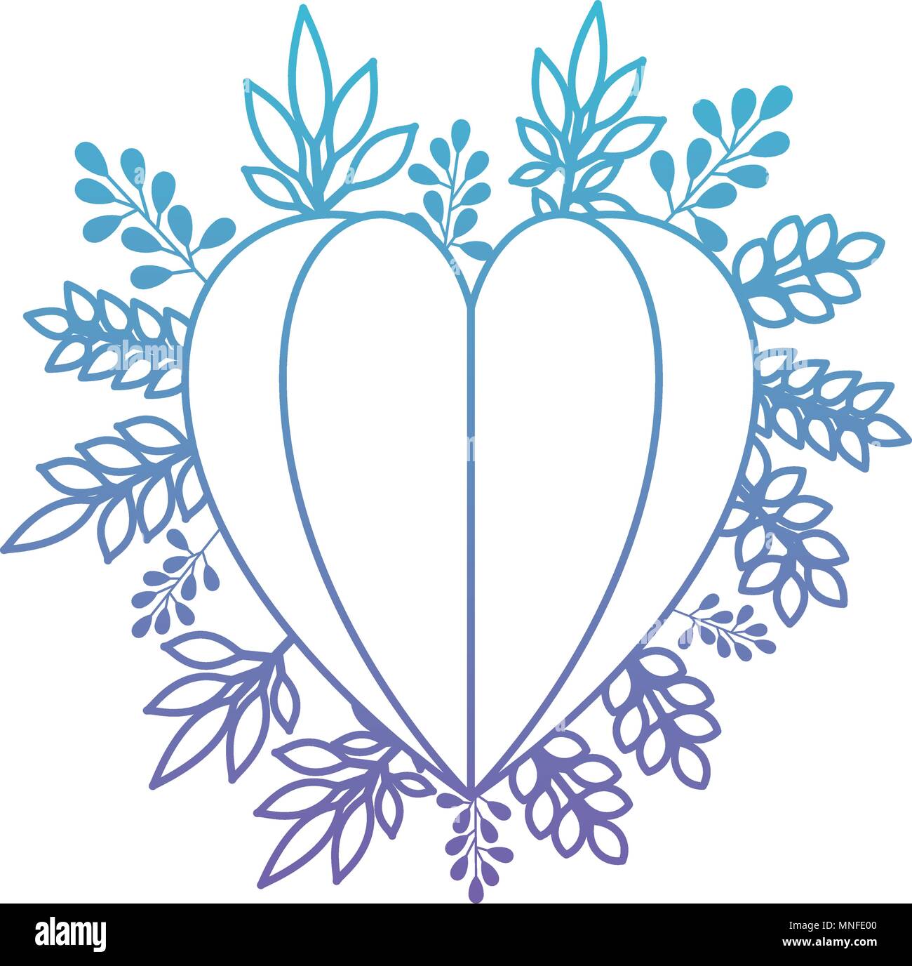 heart love with leafs plant decorative Stock Vector