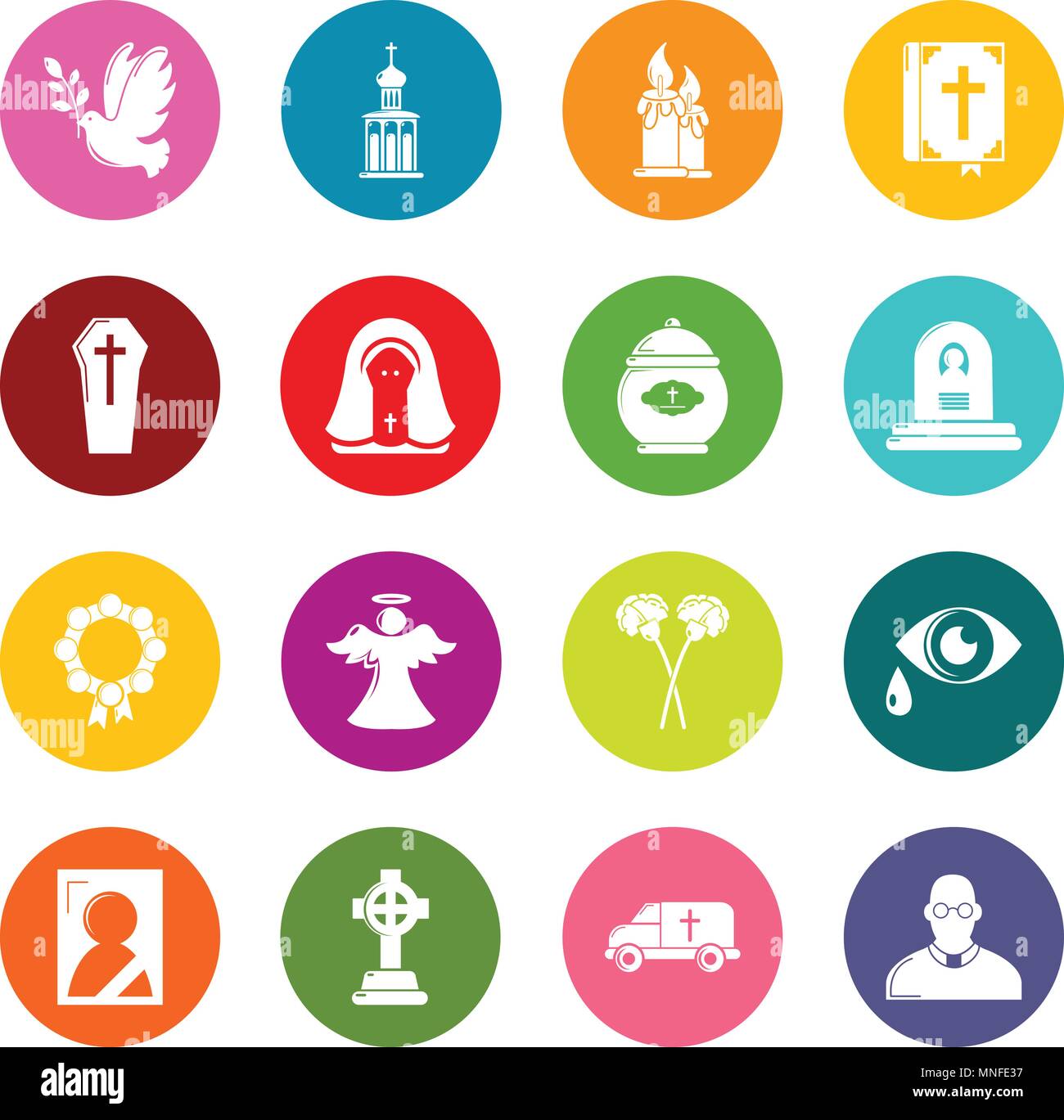 Funeral ritual service icons set colorful circles vector Stock Vector ...