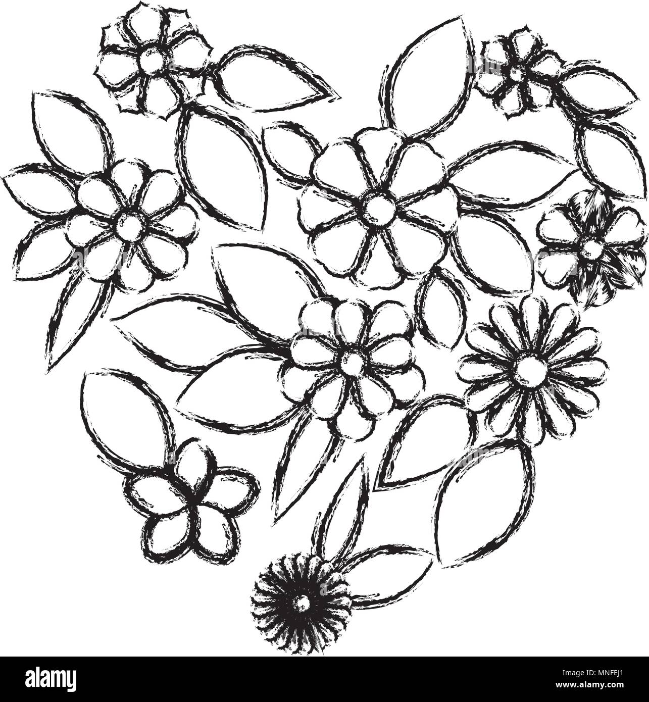 flowers and leafs garden with heart shape Stock Vector Image & Art - Alamy