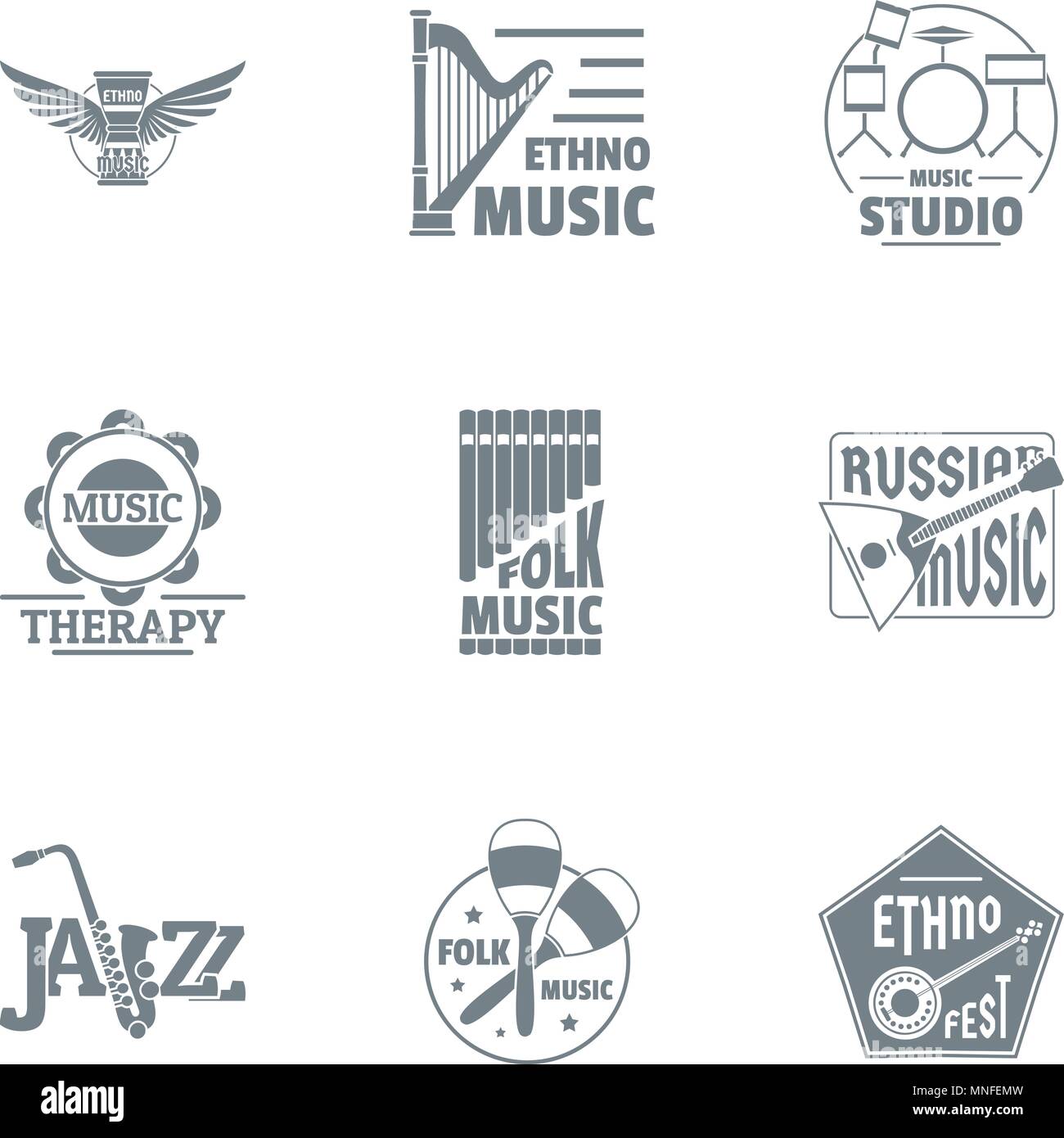 Philharmonic logo set, simple style Stock Vector