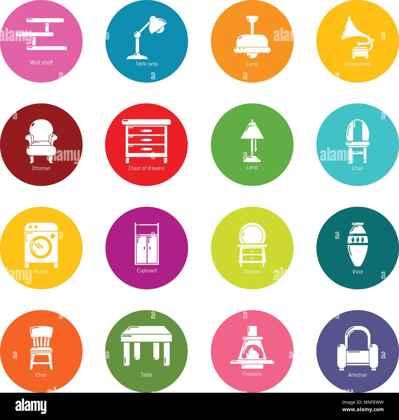 Interior furniture icons set colorful circles vector Stock Vector Image ...