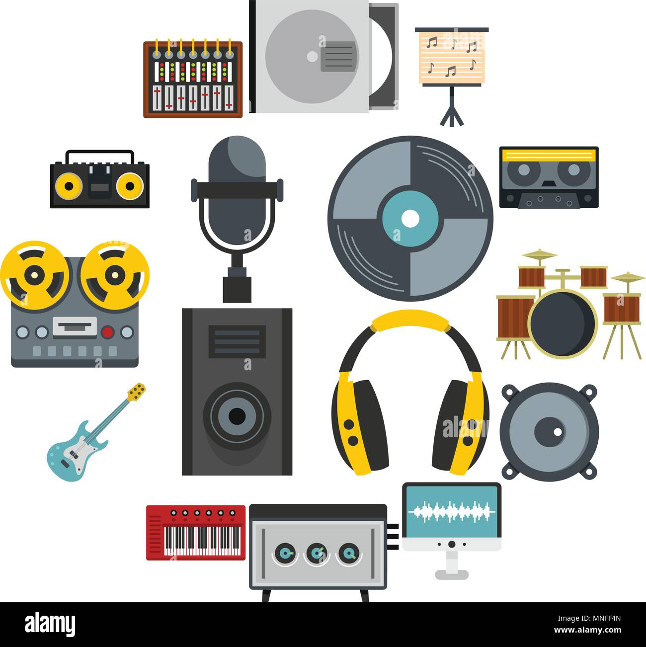 Recording studio items icons set in flat style Stock Vector Image & Art ...