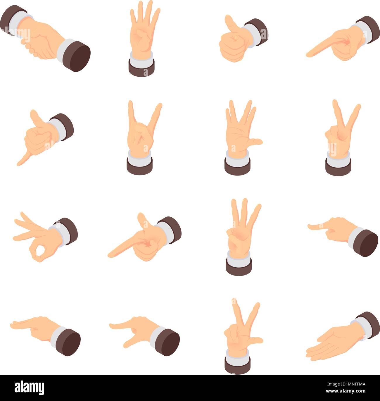 Hand gesture pointer icons set, isometric style Stock Vector