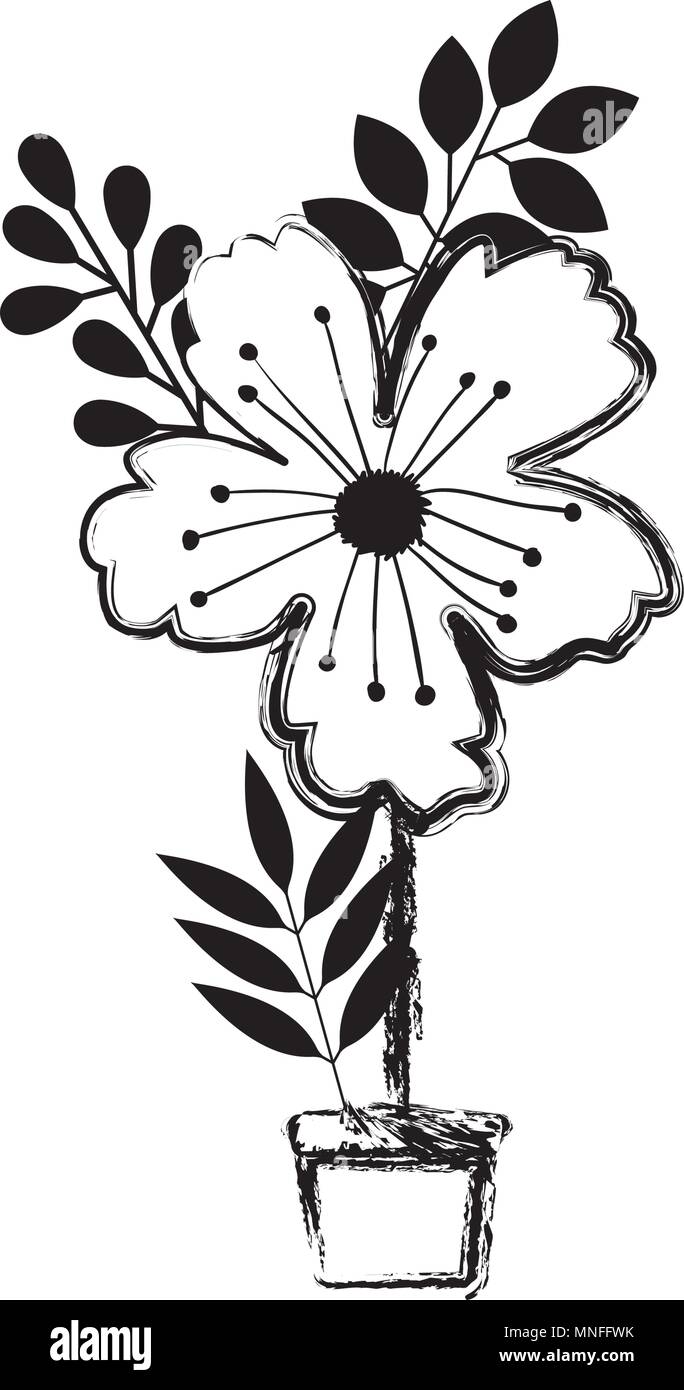 flower and leafs in pot decorative Stock Vector Image & Art - Alamy