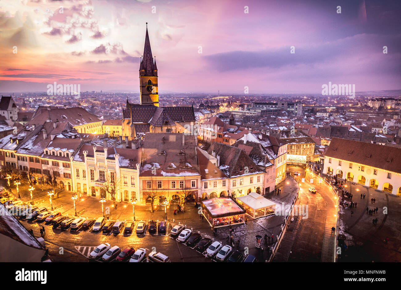 Sunset In Sibiu Hermannstadt Romania Stock Photo, Picture and