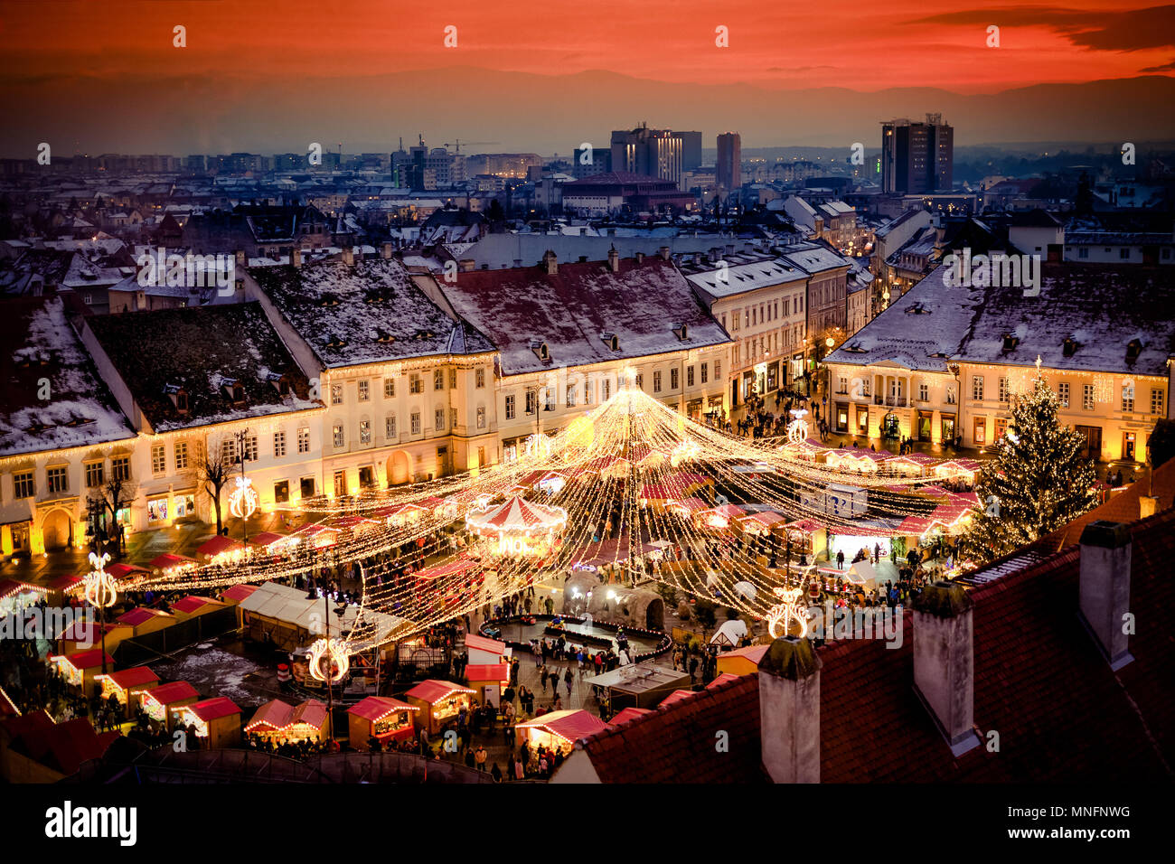 Sibiu, in the center of Transylvania, Romania. View from above with the  Fagaras Mountains in the back. HDR photo. City also known as Hermannstadt  Stock Photo - Alamy