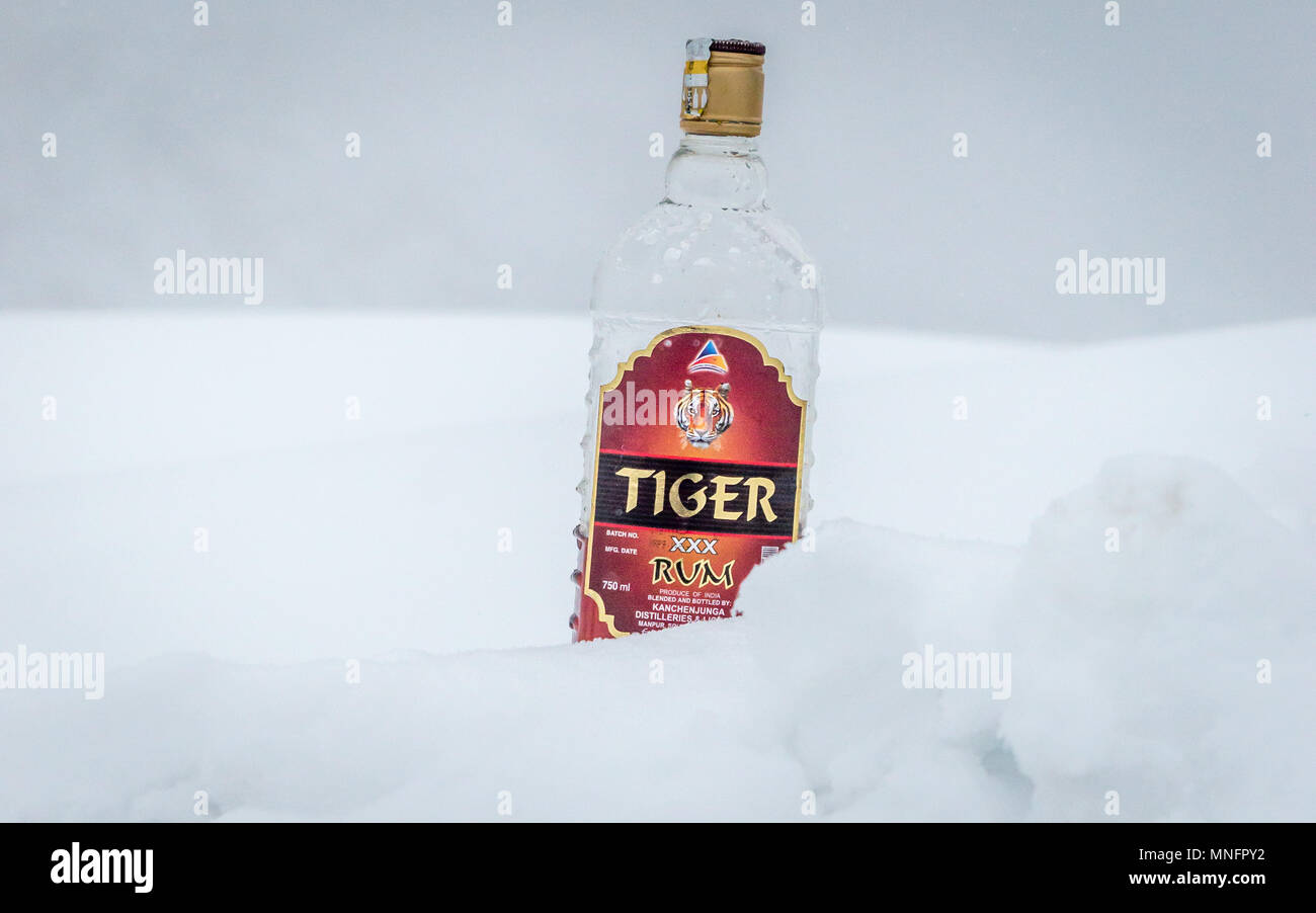 Lachen Sikkim India 30 April 2018 A bottle of xxx Tiger  