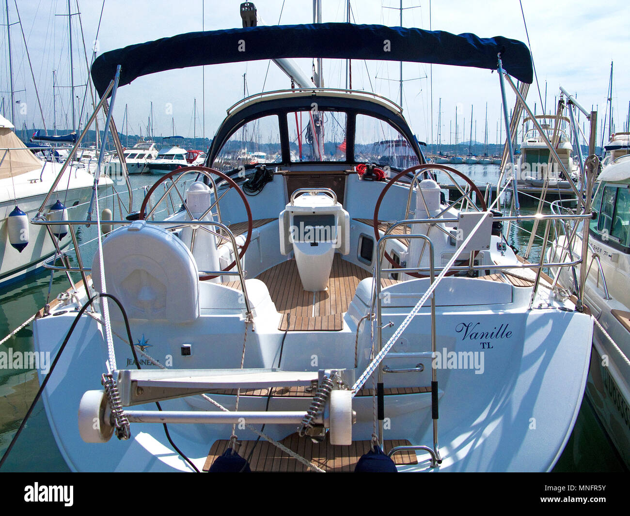 Sailing yacht at Marina of Bandol, Cote d'Azur, Département Var, Provence-Alpes-Côte d’Azur, South France, France, Europe Stock Photo