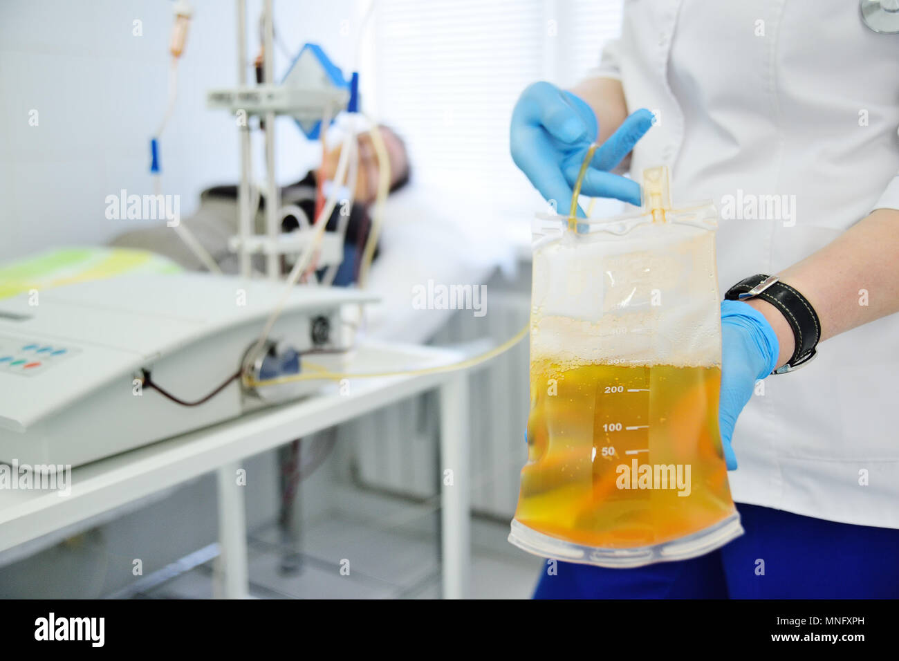 the procedure of purification of blood and plasma from toxins Stock Photo