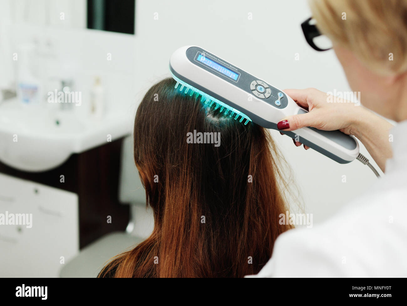treatment of scalp and hair structure study Stock Photo