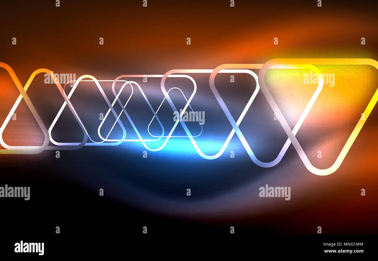 Glowing vector triangle geometric shapes in dark space. Glowing vector ...