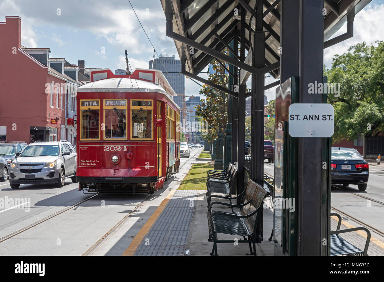 New Orleans, Louisiana - A New Orleans streetcar on North Rampart Street. Stock Photo