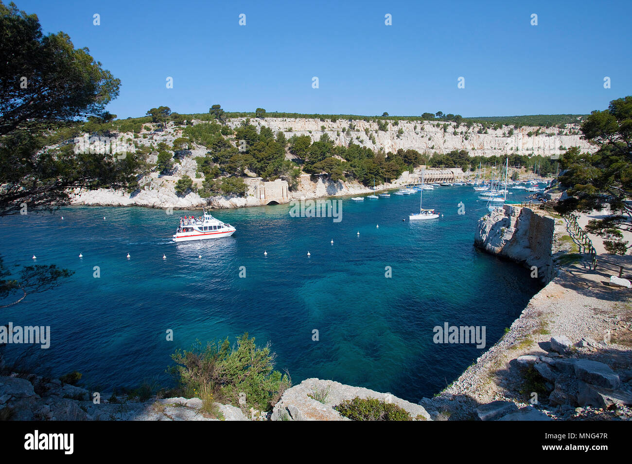 Calanque de Port Miou, natural fjord used as Marina, Calanques, Bouches-du-Rhone, Côte d’Azur, South France, France, Europe Stock Photo