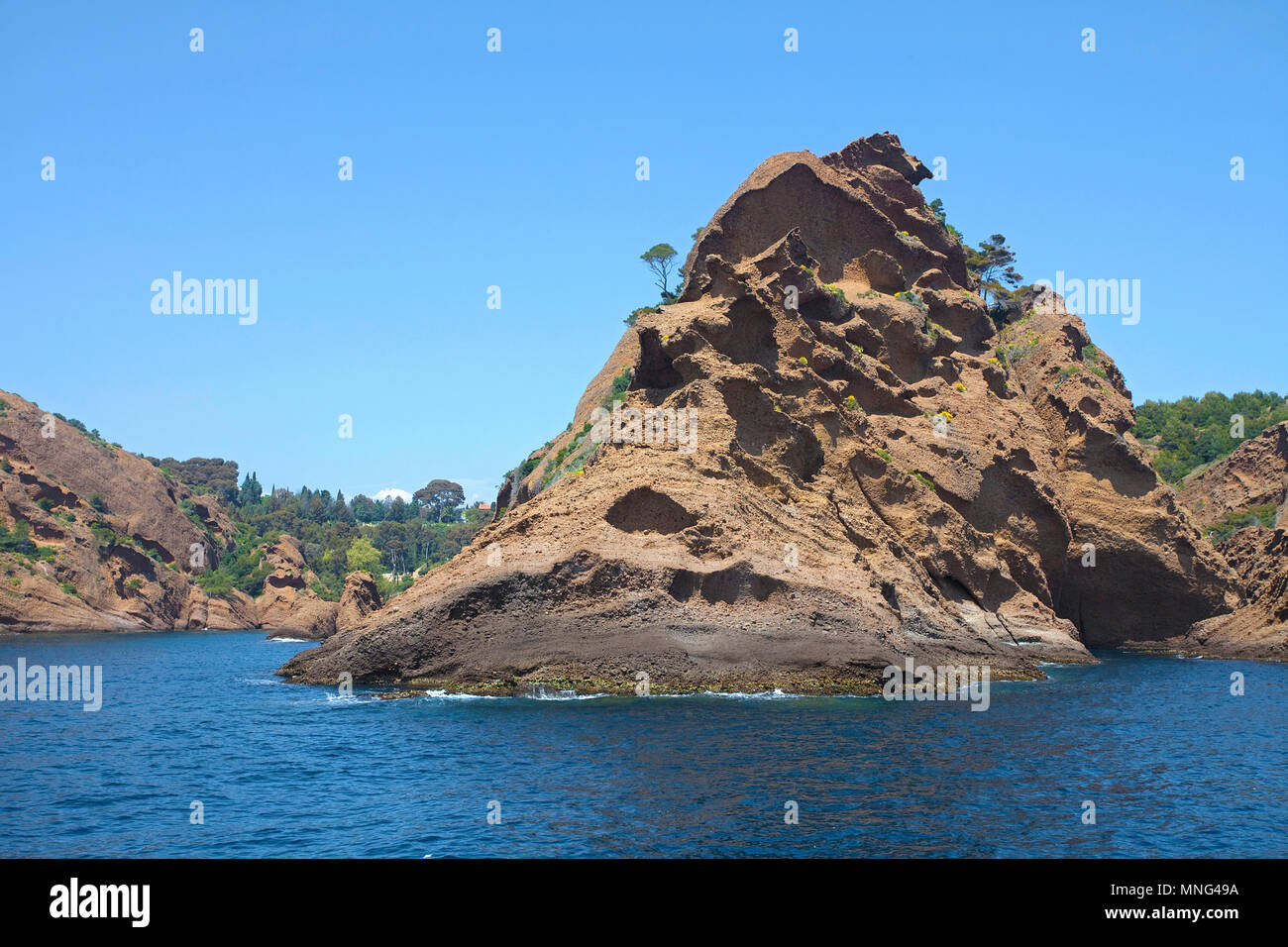 Cliff, rocky coast at La Ciotat, Bouches-du-Rhone, Cote d'Azur, South France, France, Europe Stock Photo