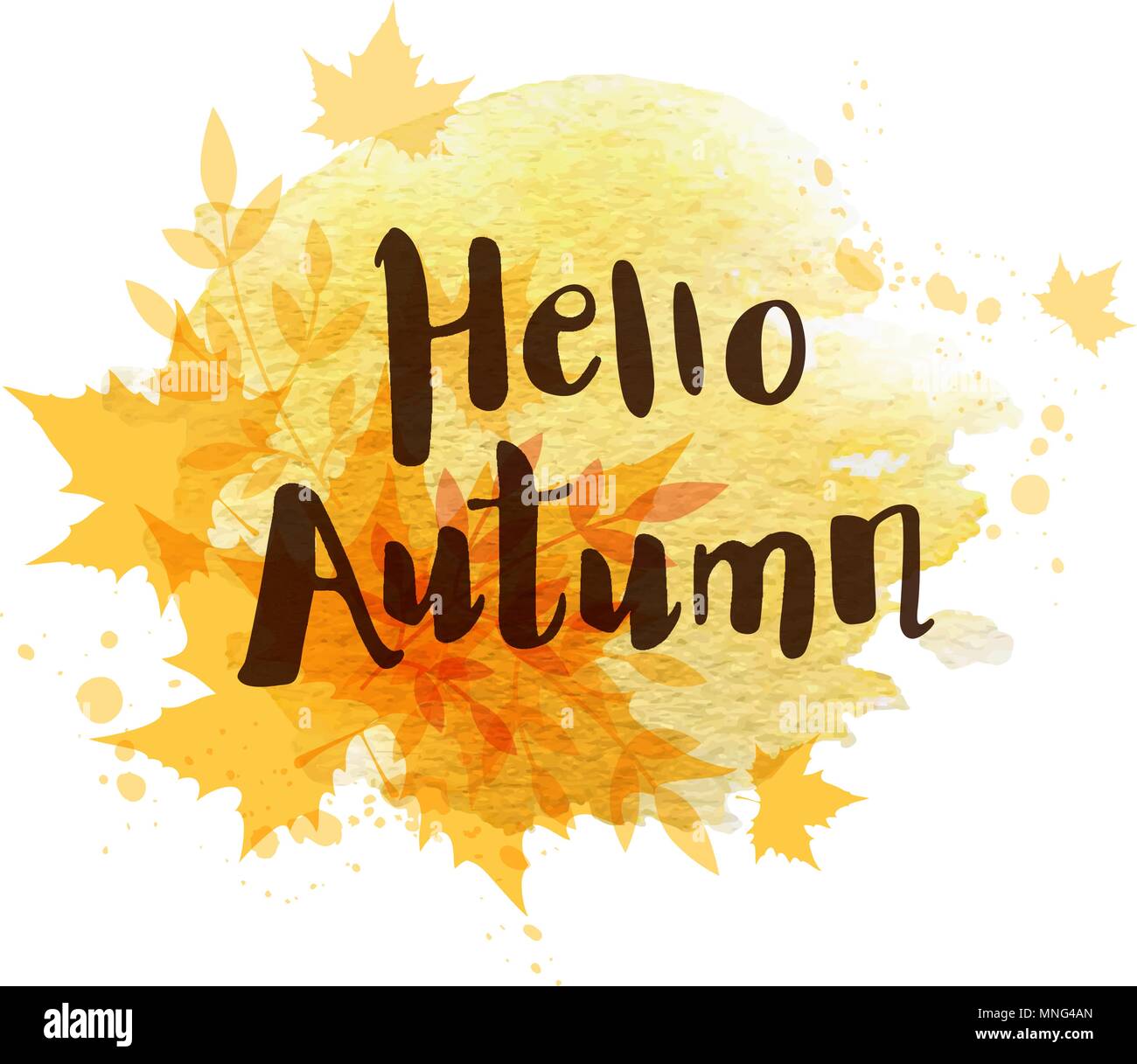 Abstract autumn background with orange falling maple leaves. Hello ...