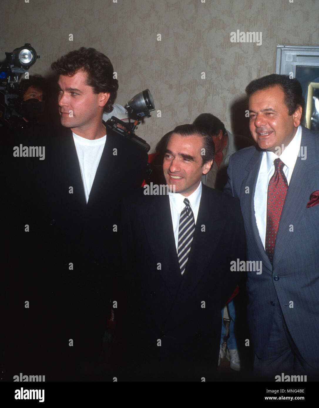 WESTWOOD, CA - SEPTEMBER 17: (L-R) Actor Ray Liotta, director Martin Scorsese and actor Paul Sorvino attend the 'Goodfellas' Westwood Premiere on September 17, 1990 at Mann Bruin Theatre in Westwood, California. Photo by Barry King/Alamy Stock Photo Stock Photo