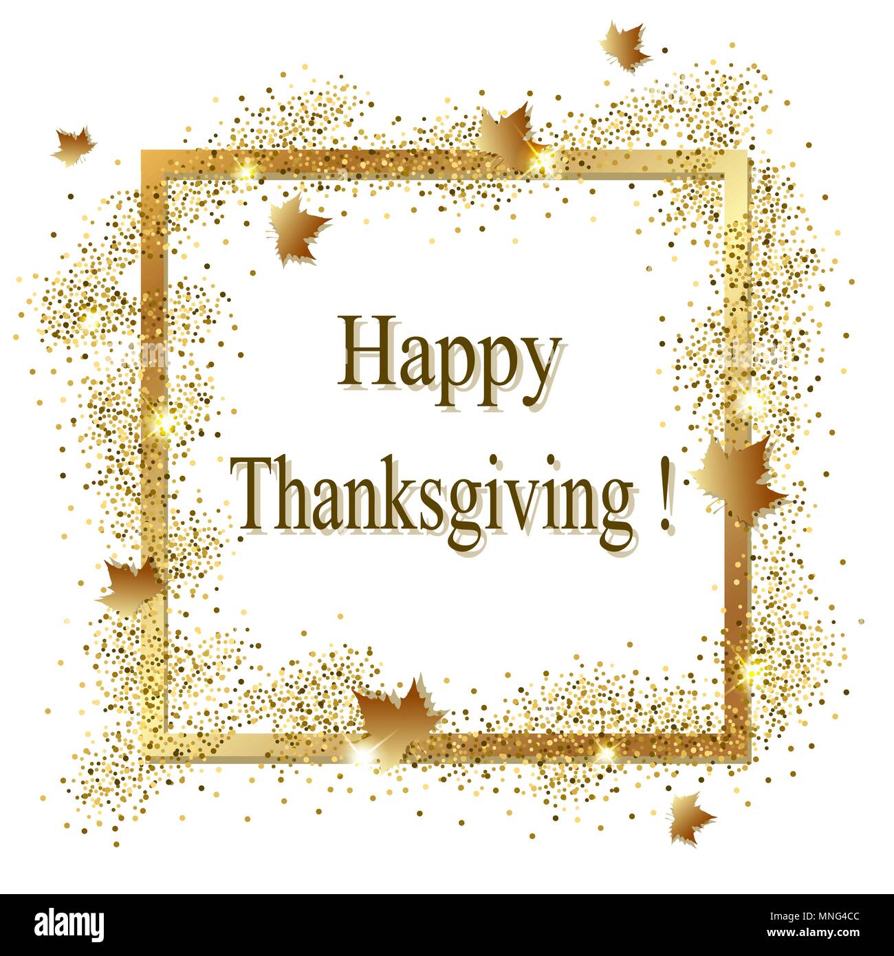 Vector greeting card for Thanksgiving day. Golden frame with falling ...