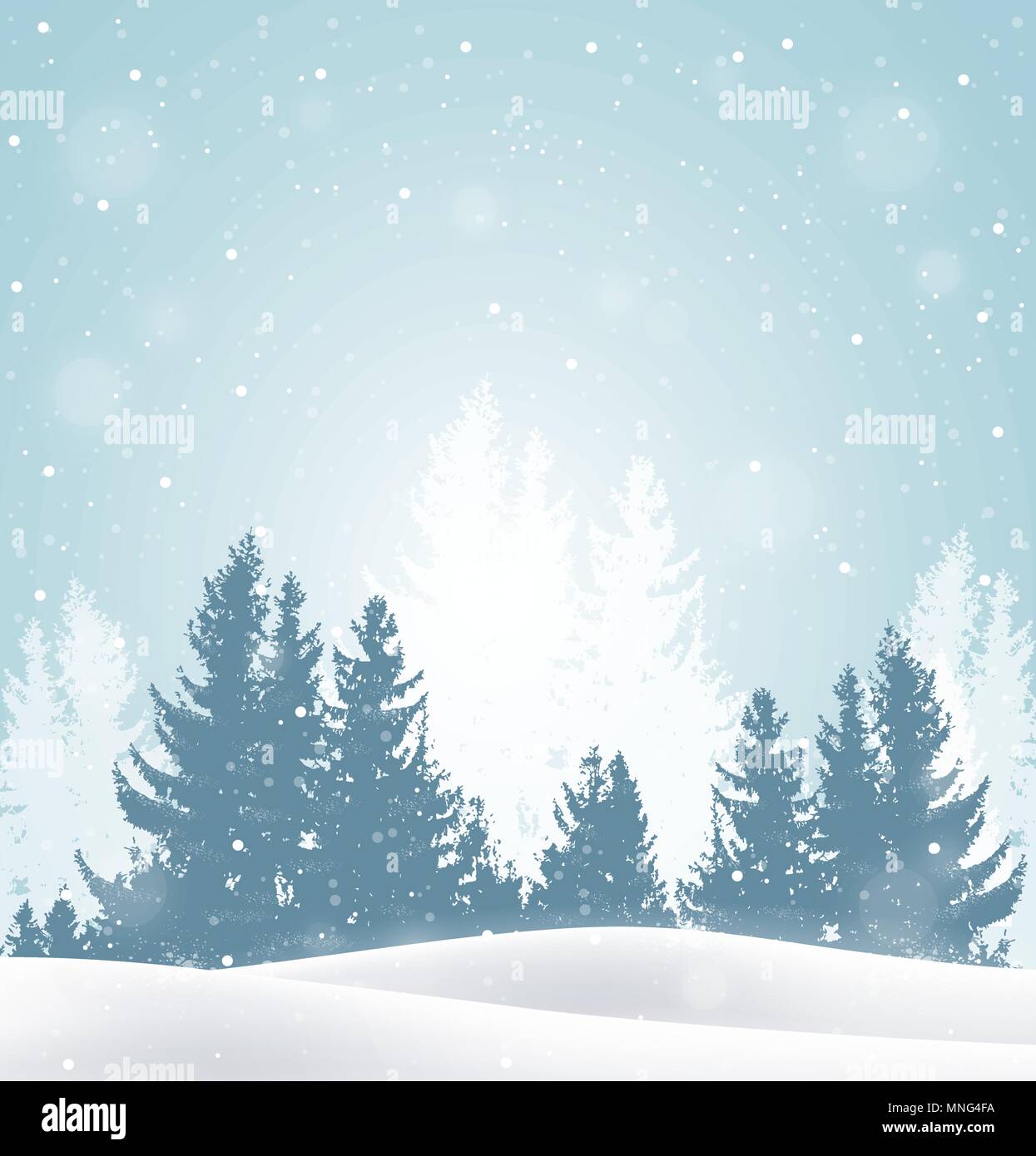 Christmas vector background with winter snowy landscape. New Year greeting card Stock Vector