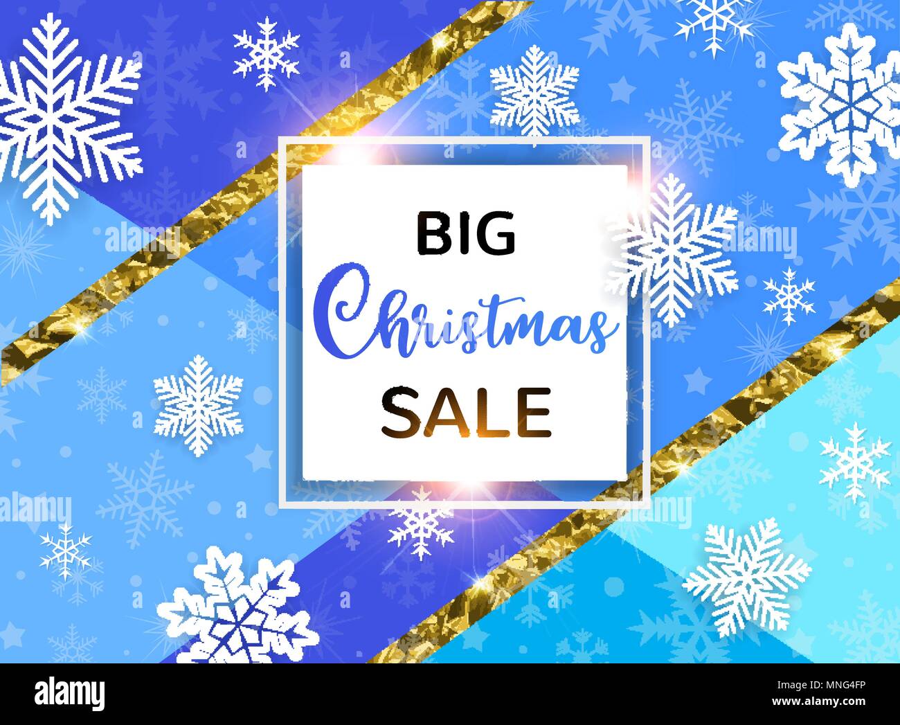 Abstract vector background for seasonal Christmas sale. White snowflakes on a blue background. Stock Vector