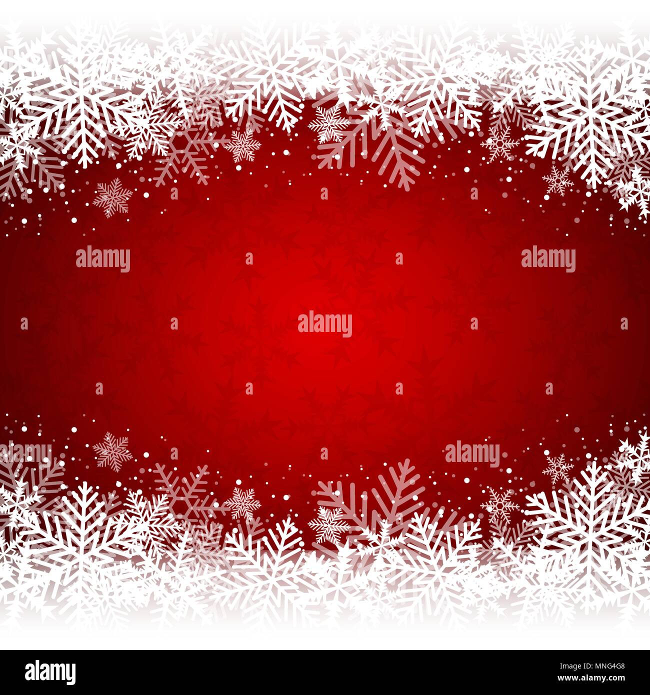 Decorative red Christmas background with white snowflakes. Vector illustration. Stock Vector
