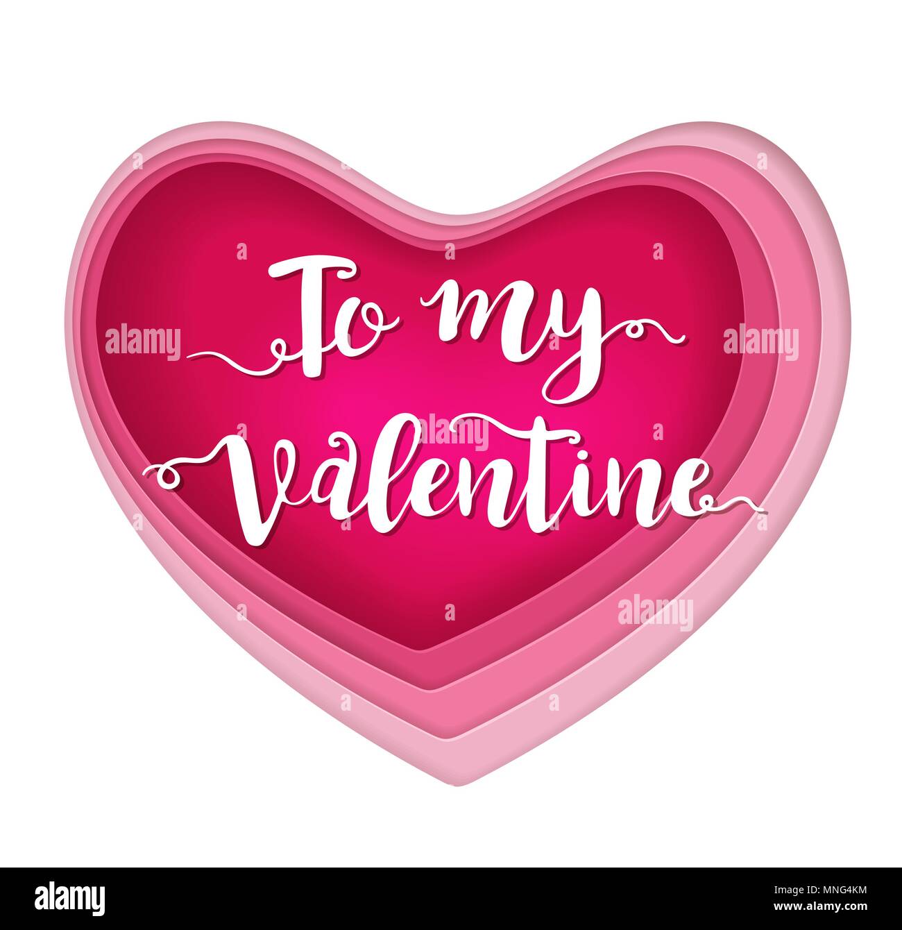 Vector cut out of paper pink heart with lettering. Romantic Valentine ...