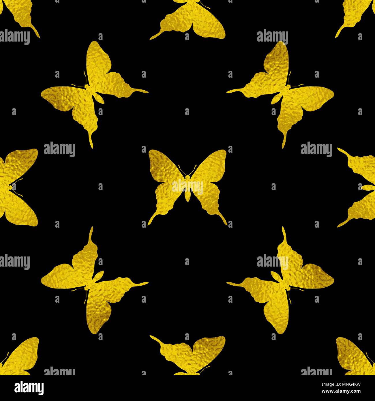 Decorative vector seamless pattern with golden butterflies on a black ...