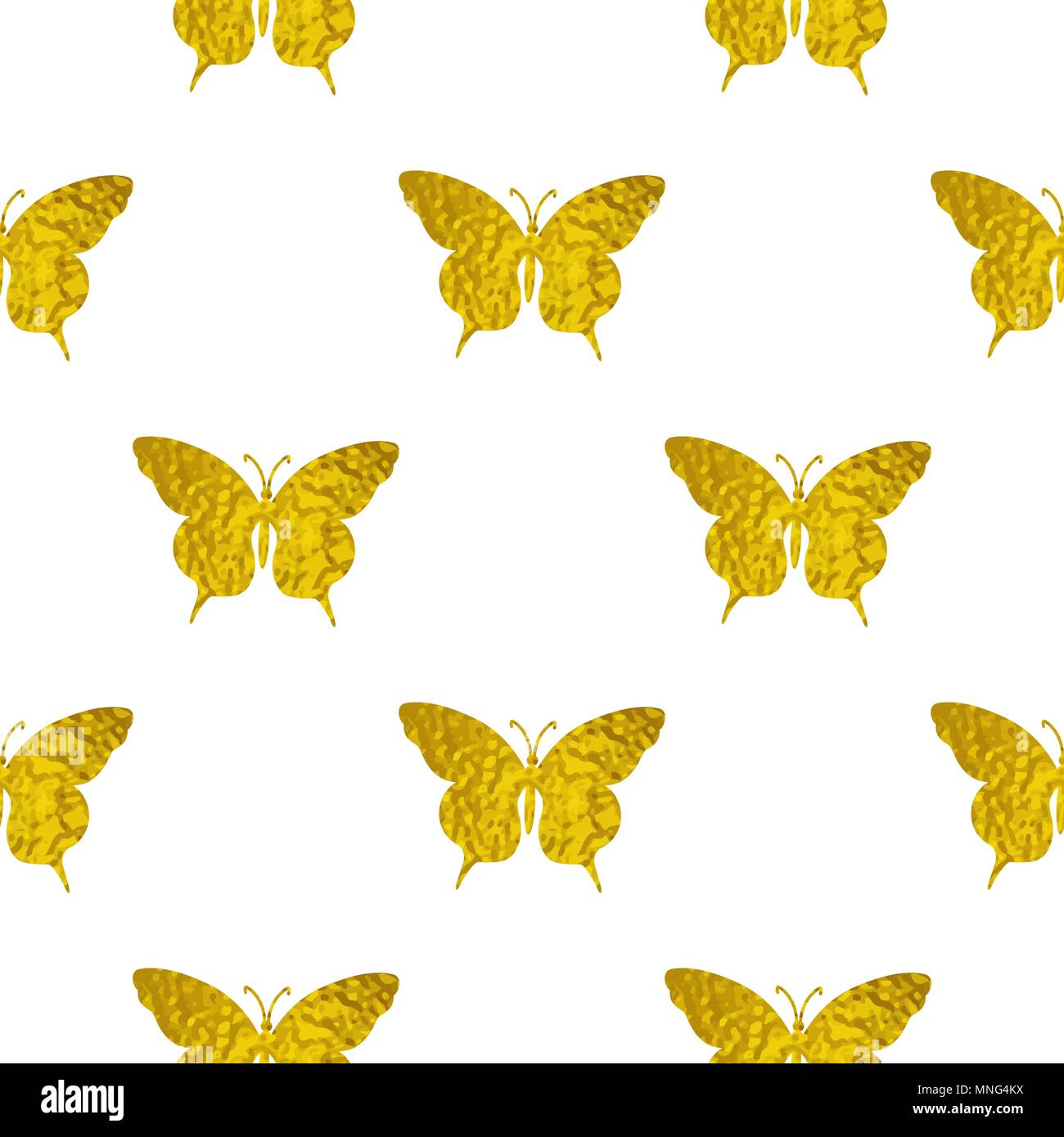 Decorative vector seamless pattern with golden butterflies on a white ...