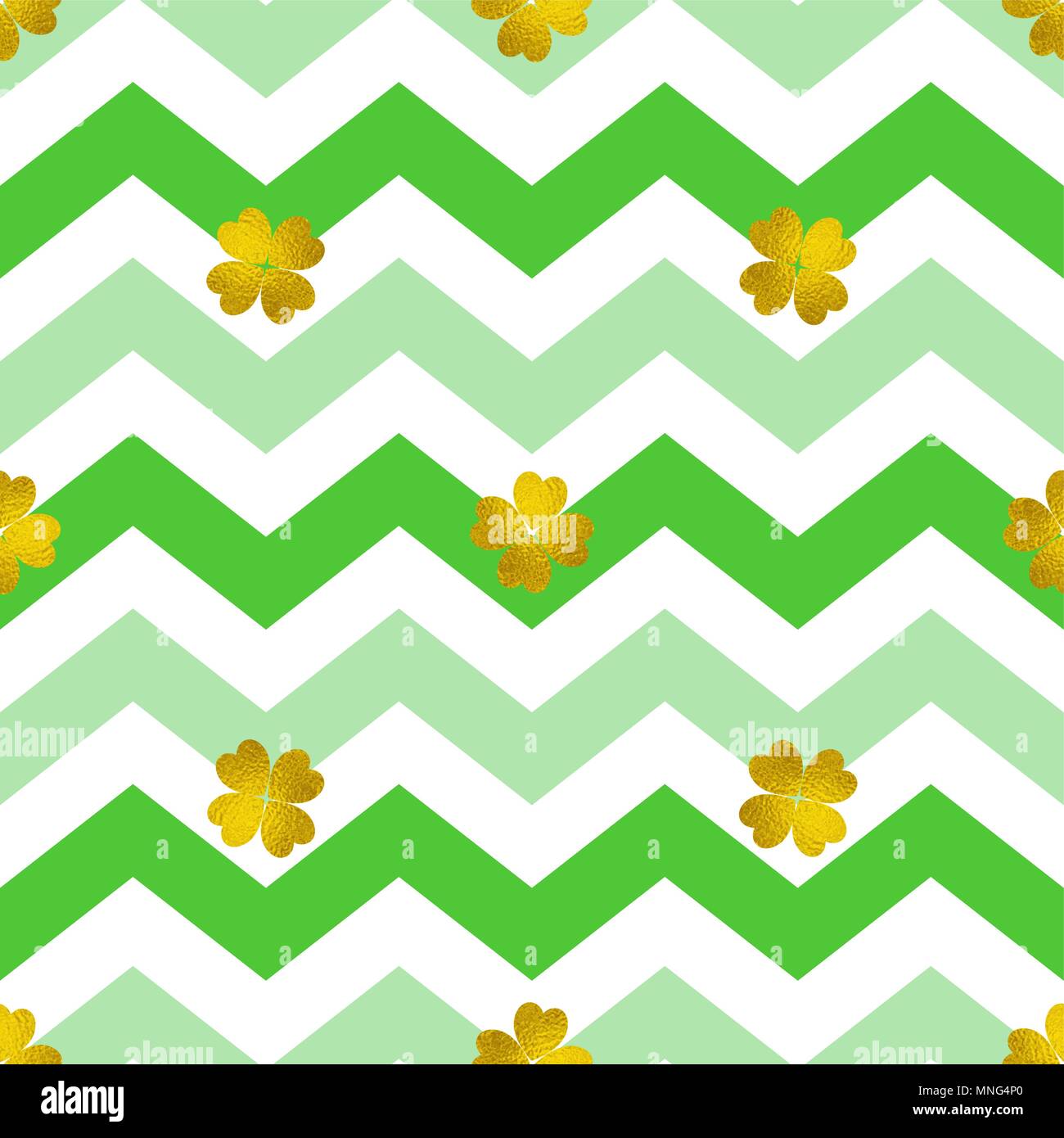 Decorative seamless pattern with green lines and golden clover leaves ...