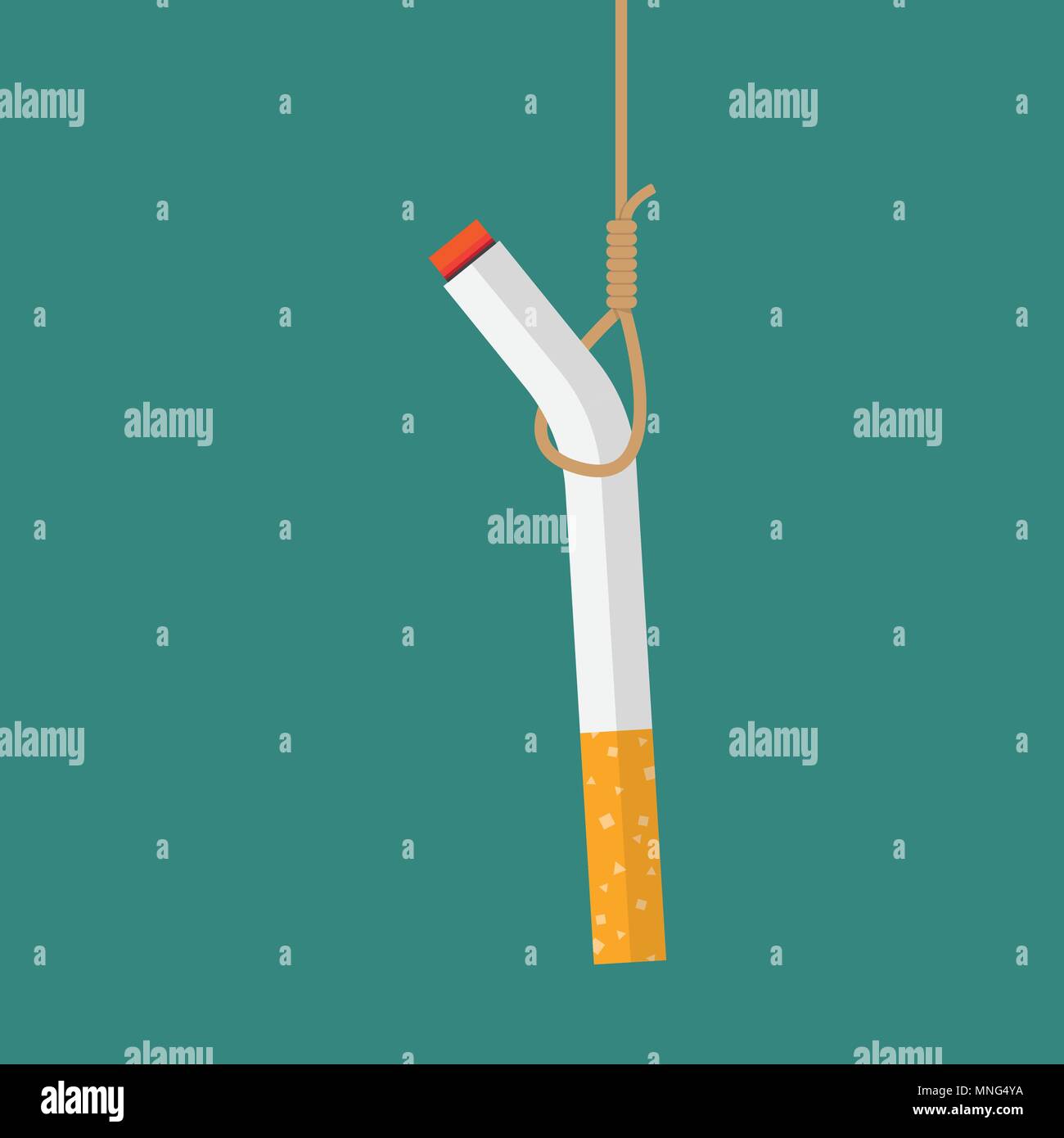Cigarette hanging with rope concept. World No Tobacco Day Stock Vector