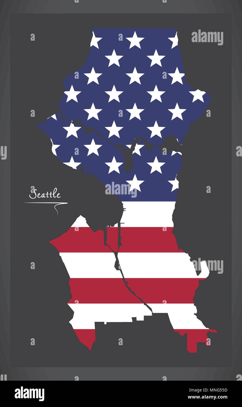 Seattle Shape Seattle Washington map with American national flag illustration Stock ...