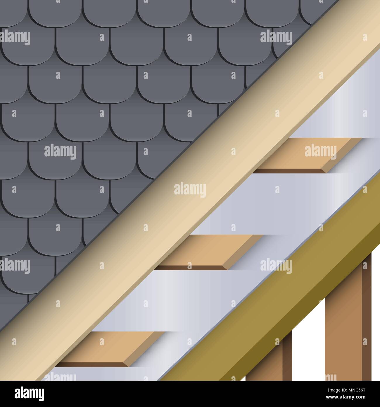 Bitumen shingles roofing cover and layers Stock Vector