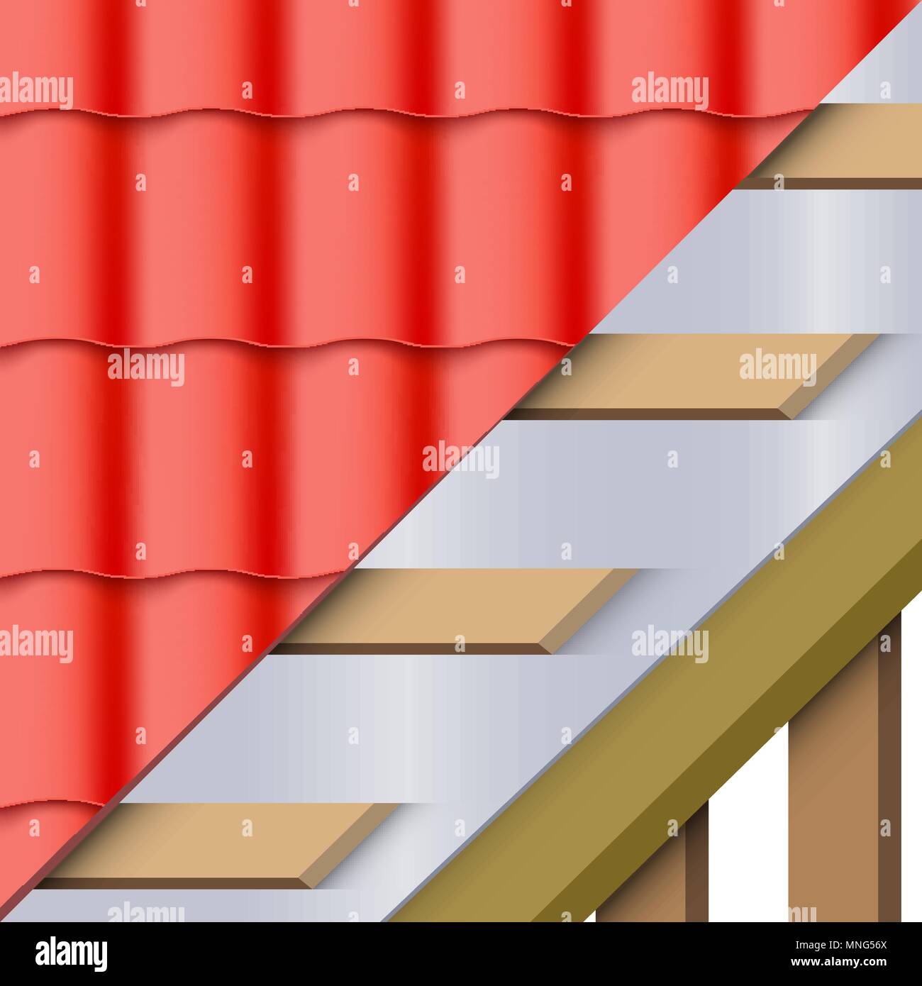 Red ceramic tiles roofing cover and layers Stock Vector