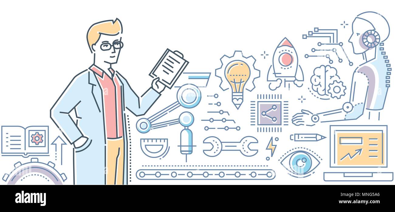 Robotic technology - line design style colorful illustration Stock ...